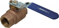 NIBCO - 1-1/4" Pipe, Full Port, Bronze Standard Ball Valve - 2 Piece, Inline - One Way Flow, FNPT x FNPT Ends, Locking Lever Handle, 600 WOG, 150 WSP - Industrial Tool & Supply