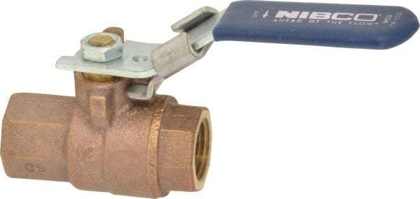 NIBCO - 1/2" Pipe, Full Port, Bronze Standard Ball Valve - 2 Piece, Inline - One Way Flow, FNPT x FNPT Ends, Locking Lever Handle, 600 WOG, 150 WSP - Industrial Tool & Supply