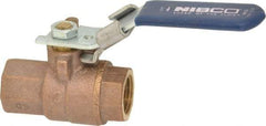 NIBCO - 1/2" Pipe, Full Port, Bronze Standard Ball Valve - 2 Piece, Inline - One Way Flow, FNPT x FNPT Ends, Locking Lever Handle, 600 WOG, 150 WSP - Industrial Tool & Supply