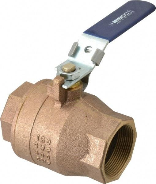 NIBCO - 2" Pipe, Full Port, Bronze Standard Ball Valve - 2 Piece, Inline - One Way Flow, FNPT x FNPT Ends, Locking Lever Handle, 600 WOG, 150 WSP - Industrial Tool & Supply