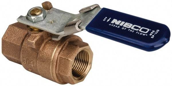 NIBCO - 3/4" Pipe, Full Port, Bronze Standard Ball Valve - 2 Piece, Inline - One Way Flow, FNPT x FNPT Ends, Locking Lever Handle, 600 WOG, 150 WSP - Industrial Tool & Supply