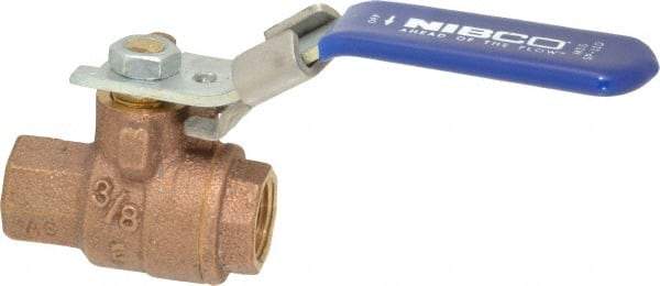 NIBCO - 3/8" Pipe, Full Port, Bronze Standard Ball Valve - 2 Piece, Inline - One Way Flow, FNPT x FNPT Ends, Locking Lever Handle, 600 WOG, 150 WSP - Industrial Tool & Supply