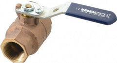 NIBCO - 1" Pipe, Full Port, Bronze Standard Ball Valve - 2 Piece, Inline - One Way Flow, FNPT x FNPT Ends, Lever with Memory Stop Handle, 600 WOG, 150 WSP - Industrial Tool & Supply