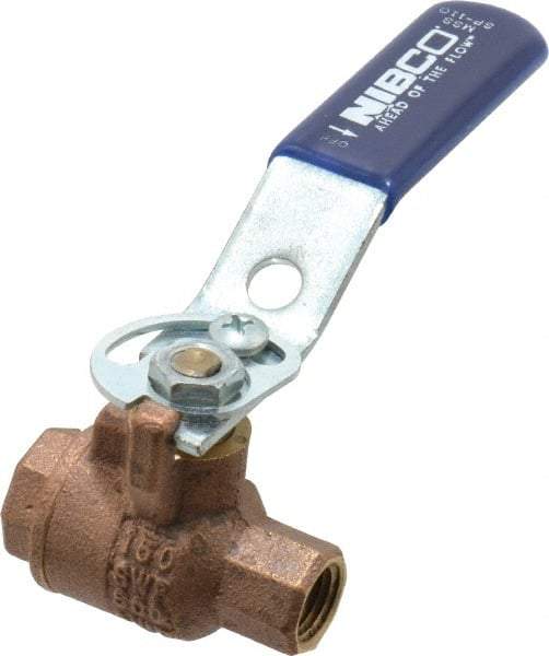 NIBCO - 1/4" Pipe, Full Port, Bronze Standard Ball Valve - 2 Piece, Inline - One Way Flow, FNPT x FNPT Ends, Lever with Memory Stop Handle, 600 WOG, 150 WSP - Industrial Tool & Supply
