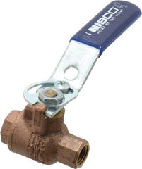 NIBCO - 1/4" Pipe, Full Port, Bronze Standard Ball Valve - 2 Piece, Inline - One Way Flow, FNPT x FNPT Ends, Lever with Memory Stop Handle, 600 WOG, 150 WSP - Industrial Tool & Supply