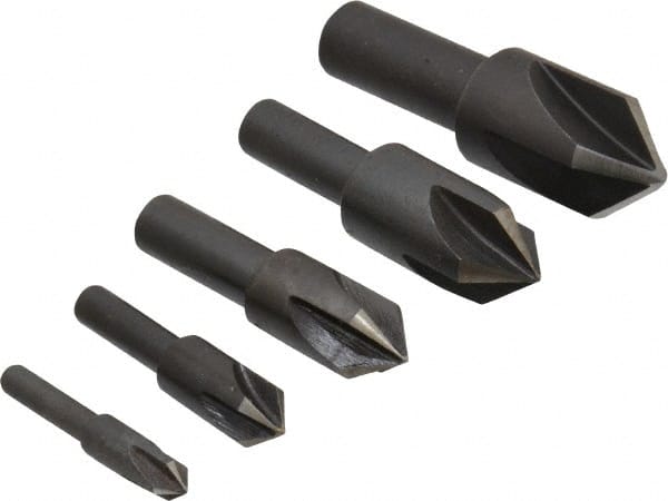 Cleveland - 5 Piece, 1/4 to 3/4" Head Diam, 82° Included Angle, Single End Countersink Set - Industrial Tool & Supply