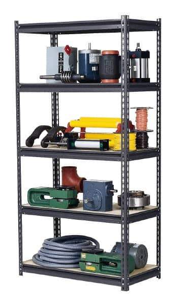 Edsal - 5 Shelf Starter Heavy-Duty Open Steel Shelving - 1,000 Lb Capacity, 48" Wide x 72" High x 18" Deep, Gray - Industrial Tool & Supply