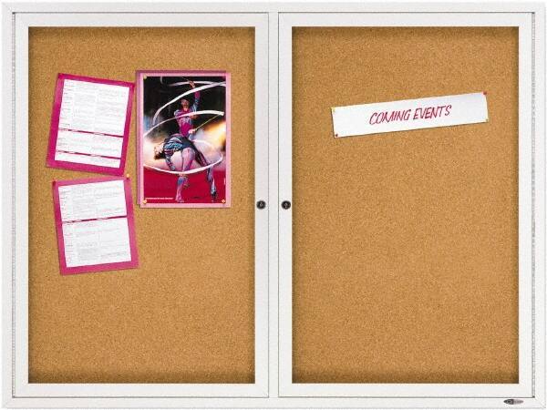 Quartet - 48" Wide x 36" High Enclosed Cork Bulletin Board - Natural Cork over Fiberboard, Aluminum Frame - Industrial Tool & Supply