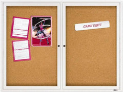Quartet - 48" Wide x 36" High Enclosed Cork Bulletin Board - Natural Cork over Fiberboard, Aluminum Frame - Industrial Tool & Supply