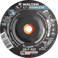 WALTER Surface Technologies - 30 Grit, 5" Wheel Diam, 1/8" Wheel Thickness, Type 27 Depressed Center Wheel - Aluminum Oxide, Resinoid Bond, 12,200 Max RPM - Industrial Tool & Supply