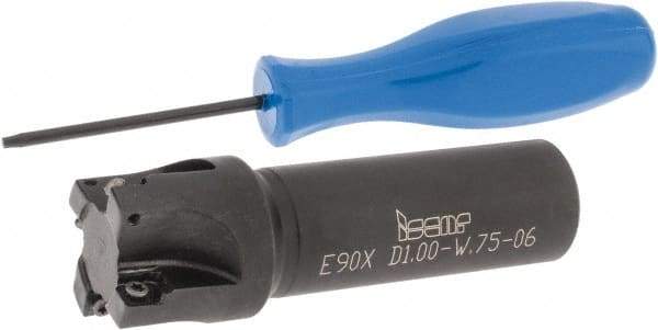 Iscar - 1" Cut Diam, 0.22" Max Depth of Cut, 3/4" Shank Diam, 3" OAL, Indexable Square Shoulder End Mill - Weldon Shank, 90° Lead Angle, Series Heliquad - Industrial Tool & Supply