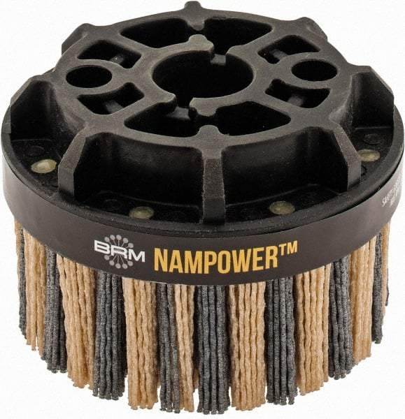Brush Research Mfg. - 4" 80 Grit Ceramic/Silicon Carbide Tapered Disc Brush - Coarse Grade, CNC Adapter Connector, 0.71" Trim Length, 7/8" Arbor Hole - Industrial Tool & Supply