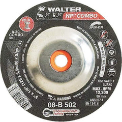 WALTER Surface Technologies - 30 Grit, 5" Wheel Diam, 1/8" Wheel Thickness, Type 27 Depressed Center Wheel - Aluminum Oxide, Resinoid Bond, 12,200 Max RPM - Industrial Tool & Supply