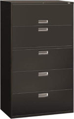 Hon - 42" Wide x 67" High x 19-1/4" Deep, 5 Drawer Roll-Out, Roll-Out Posting - Steel, Charcoal - Industrial Tool & Supply