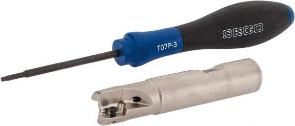Seco - 5/8" Cut Diam, 0.354" Max Depth of Cut, 5/8" Shank Diam, 3.252" OAL, Indexable Square Shoulder End Mill - XO.X 10T3.. Inserts, Weldon Shank, 90° Lead Angle, Through Coolant, Series Turbo 10 - Industrial Tool & Supply
