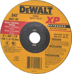 DeWALT - 60 Grit, 6" Wheel Diam, 7/8" Arbor Hole, Type 27 Depressed Center Wheel - Zirconia Alumina, T Hardness, 10,100 Max RPM, Compatible with Angle Grinder - Industrial Tool & Supply