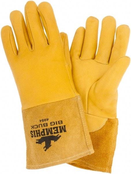 MCR Safety - Size L Unlined Goatskin Welding Glove - 9" OAL, Gauntlet Cuff, Wing Thumb, For MIG/TIG - Industrial Tool & Supply