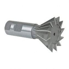 Made in USA - 2-1/4" Diam x 1-1/16" Width of Cut, 60° Included Angle, Cobalt Dovetail Cutter - 1" Shank Diam, 2-11/16" Shank Length, 3-3/4" Overall Length, Weldon Flat, Uncoated - Industrial Tool & Supply