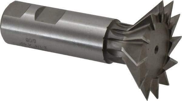 Made in USA - 2-1/4" Diam x 11/16" Width of Cut, 45° Included Angle, Cobalt Dovetail Cutter - 1" Shank Diam, 3-1/16" Shank Length, 3-3/4" Overall Length, Weldon Flat, Uncoated - Industrial Tool & Supply