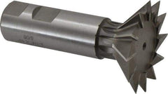 Made in USA - 2-1/4" Diam x 11/16" Width of Cut, 45° Included Angle, Cobalt Dovetail Cutter - 1" Shank Diam, 3-1/16" Shank Length, 3-3/4" Overall Length, Weldon Flat, Uncoated - Industrial Tool & Supply