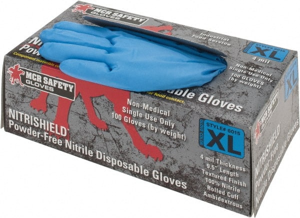 MCR Safety - Size XL, 4 mil, Industrial Grade, Powder Free Nitrile Disposable Gloves - Industrial Tool & Supply