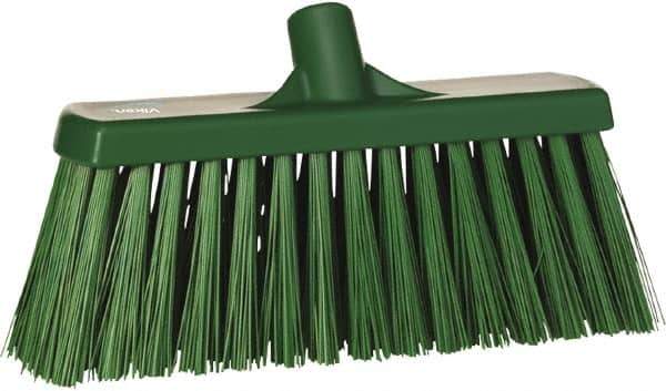 Vikan - 12" Heavy Duty Synthetic Push Broom - 2" Bristle Length, Plastic Block, European Threaded Handle Connection - Industrial Tool & Supply