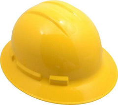 PRO-SAFE - ANSI Type I, Class E & G Rated, 6-Point, Ratchet Adjustment Hard Hat - Size 6-1/2 to 8, Yellow, Full Brim - Industrial Tool & Supply