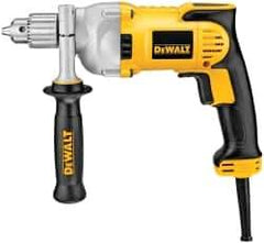 DeWALT - 1/2" Keyed Chuck, 1,200 RPM, Pistol Grip Handle Electric Drill - 10.5 Amps, 115 Volts, Reversible, Includes 360° Locking Side Handle with Soft Grip & Chuck Key with Holder - Industrial Tool & Supply