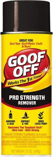 Goof Off - Adhesive, Graffiti & Rust Removers Type: Adhesive Remover Removes/Dissolves: Caulk Residue; Chewing Gum; Crayon; Glue; Marker; Paint; Pen; Scuff Marks; Tar; Stickers; Tree Sap - Industrial Tool & Supply