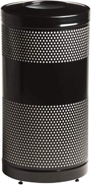 Rubbermaid - 25 Gal Black Round Decorative Waste Receptacle With Top - Steel, 902mm High - Industrial Tool & Supply