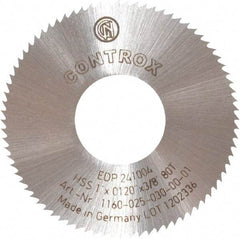 Controx - 1" Diam x 0.012" Blade Thickness x 3/8" Arbor Hole Diam, 80 Tooth Slitting and Slotting Saw - Arbor Connection, Right Hand, Uncoated, High Speed Steel, Concave Ground - Industrial Tool & Supply