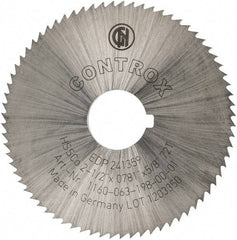 Controx - 2-1/2" Diam x 0.0781" Blade Thickness x 5/8" Arbor Hole Diam, 72 Tooth Slitting and Slotting Saw - Arbor Connection, Right Hand, Uncoated, Cobalt, Concave Ground, Contains Keyway - Industrial Tool & Supply