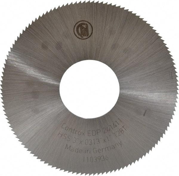 Controx - 3" Diam x 0.0313" Blade Thickness x 1" Arbor Hole Diam, 128 Tooth Slitting & Slotting Saw - Arbor Connection, Right Hand, Uncoated, M2 High Speed Steel, Concave Ground - Industrial Tool & Supply
