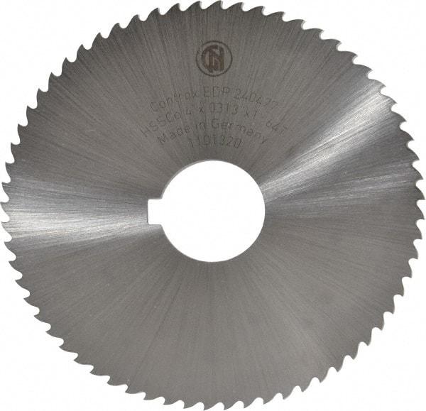 Controx - 4" Diam x 0.0313" Blade Thickness x 1" Arbor Hole Diam, 64 Tooth Slitting and Slotting Saw - Arbor Connection, Right Hand, Uncoated, Cobalt, 15° Rake, Concave Ground - Industrial Tool & Supply
