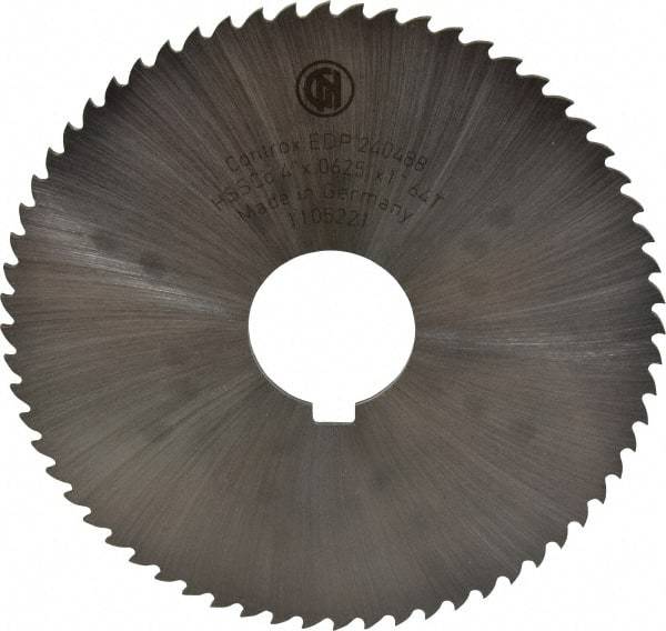 Controx - 4" Diam x 1/16" Blade Thickness x 1" Arbor Hole Diam, 64 Tooth Slitting and Slotting Saw - Arbor Connection, Right Hand, Uncoated, Cobalt, 15° Rake, Concave Ground, Contains Keyway - Industrial Tool & Supply