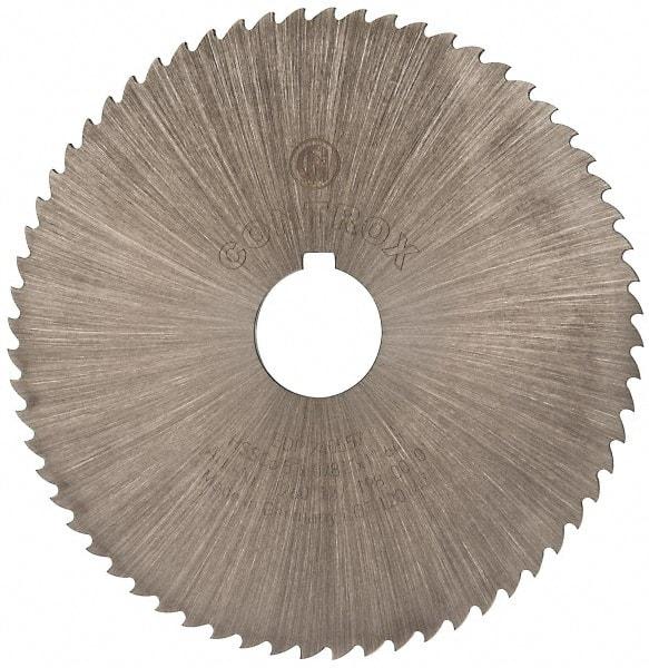 Controx - 5" Diam x 0.0781" Blade Thickness x 1" Arbor Hole Diam, 64 Tooth Slitting and Slotting Saw - Arbor Connection, Right Hand, Uncoated, Cobalt, 15° Rake, Concave Ground, Contains Keyway - Industrial Tool & Supply