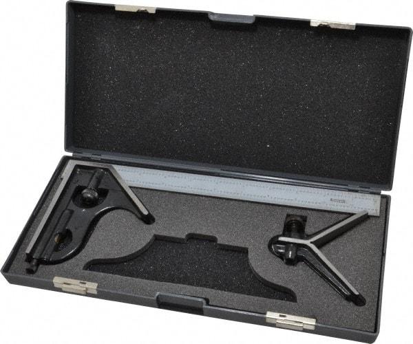 SPI - 3 Piece, 12" Combination Square Set - 1/16, 1/32, 1/64 & 1/8" (4R) Graduation, Hardened Steel Blade, Hardened Steel Center & Square Head - Industrial Tool & Supply