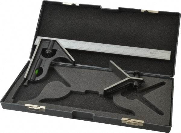 SPI - 3 Piece, 12" Combination Square Set - 1/100, 1/32, 1/50 & 1/64" (16R) Graduation, Hardened Steel Blade, Hardened Steel Center & Square Head - Industrial Tool & Supply