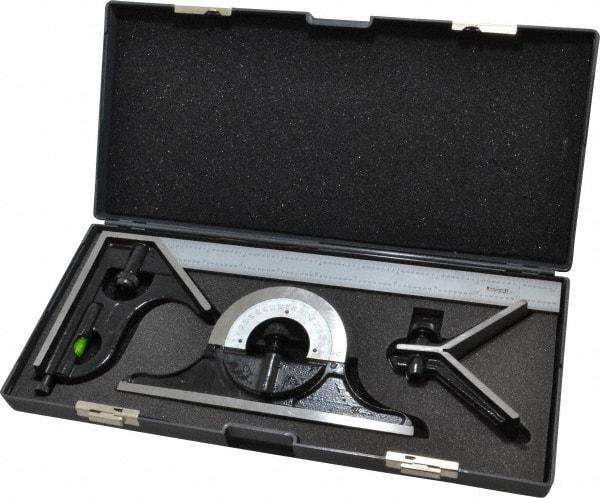 SPI - 4 Piece, 12" Combination Square Set - 1/16, 1/32, 1/64 & 1/8" (4R) Graduation, Hardened Steel Blade, Hardened Steel Center, Protractor & Square Head - Industrial Tool & Supply