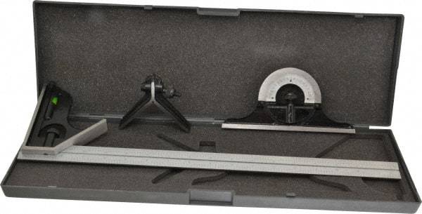 SPI - 4 Piece, 18" Combination Square Set - 1/16, 1/32, 1/64 & 1/8" (4R) Graduation, Hardened Steel Blade, Hardened Steel Center, Protractor & Square Head - Industrial Tool & Supply