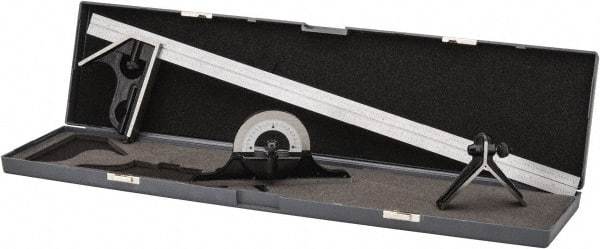 SPI - 4 Piece, 24" Combination Square Set - 1/16, 1/32, 1/64 & 1/8" (4R) Graduation, Hardened Steel Blade, Hardened Steel Center, Protractor & Square Head - Industrial Tool & Supply