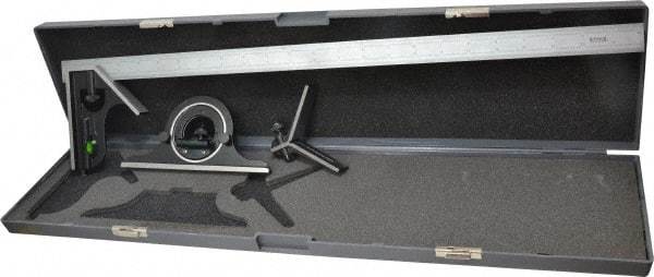 SPI - 4 Piece, 24" Combination Square Set - 1/100, 1/32, 1/50 & 1/64" (16R) Graduation, Hardened Steel Blade, Hardened Steel Center, Protractor & Square Head - Industrial Tool & Supply