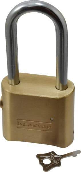 Master Lock - 2" Body Width, 2-1/8" Shackle Clearance, Solid Brass Combination Lock - 5/16" Shackle Diam, 1" Shackle Width, Control Key is Sold Separately - Industrial Tool & Supply