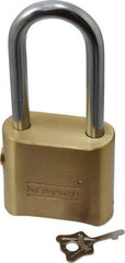 Master Lock - 2" Body Width, 2-1/8" Shackle Clearance, Solid Brass Combination Lock - 5/16" Shackle Diam, 1" Shackle Width, Control Key is Sold Separately - Industrial Tool & Supply
