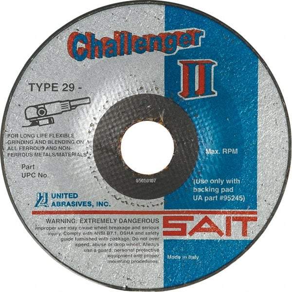 Sait - 36 Grit, 5" Wheel Diam, 1/8" Wheel Thickness, 7/8" Arbor Hole, Type 29 Depressed Center Wheel - Aluminum Oxide, Resinoid Bond, 12,200 Max RPM, Compatible with Angle Grinder - Industrial Tool & Supply