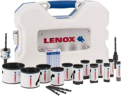 Lenox - 17 Piece, 5/8" to 3" Saw Diam, Contractor's Hole Saw Kit - Bi-Metal, Varied Toothing, Pilot Drill Model No. 4321, Includes 12 Hole Saws - Industrial Tool & Supply
