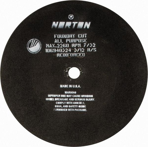Norton - 24" Aluminum Oxide Cutoff Wheel - 7/32" Thick, 1-3/4" Arbor, 2,260 Max RPM, Use with Stationary Grinders - Industrial Tool & Supply