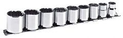 Blackhawk by Proto - 9 Piece 3/8" Drive Socket Set - 12 Points, 3/8" to 7/8" Range, Inch Measurement Standard - Industrial Tool & Supply