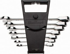 Blackhawk by Proto - 7 Piece, 3/8" to 3/4", Nonreversible Ratcheting Combination Wrench Set - Inch Measurement Standard, Full Polish Finish, Comes in Canvas Roll - Industrial Tool & Supply