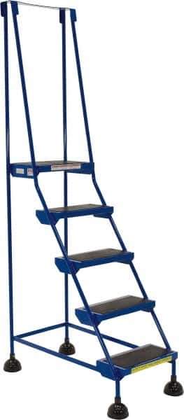 Vestil - 76" 5 Step Ladder - 300 Lb Capacity, 48" Platform Height, 22" Base Width x 40" Base Depth, Rubber Matted - Industrial Tool & Supply